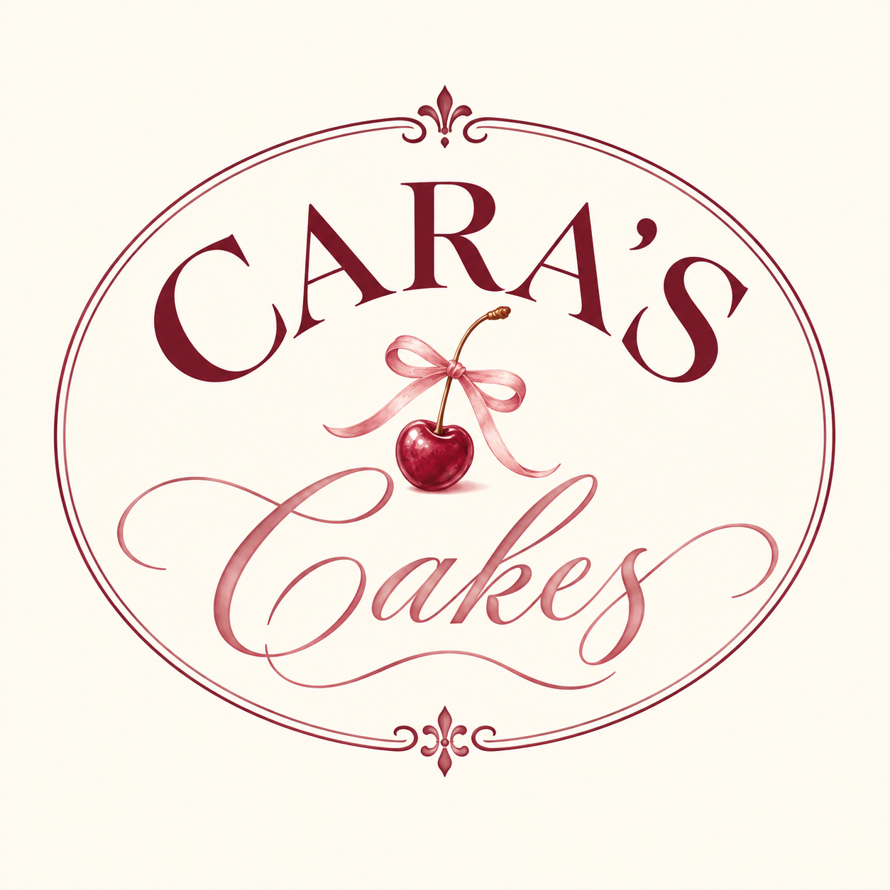 Cara's Cakes — cherry and bow emblem